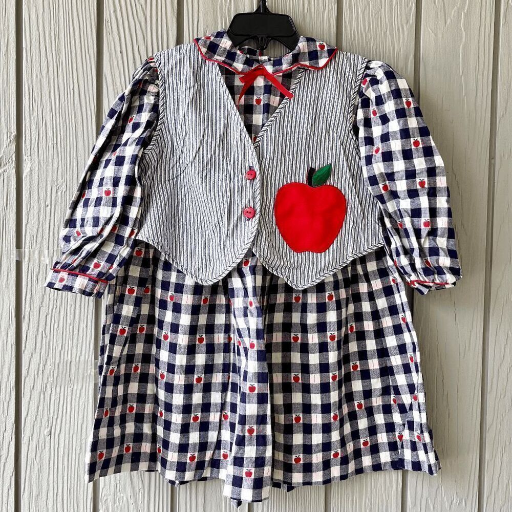 Vintage Polly Flinders Apple Gingham Dress Size 3T Made in USA NWOT